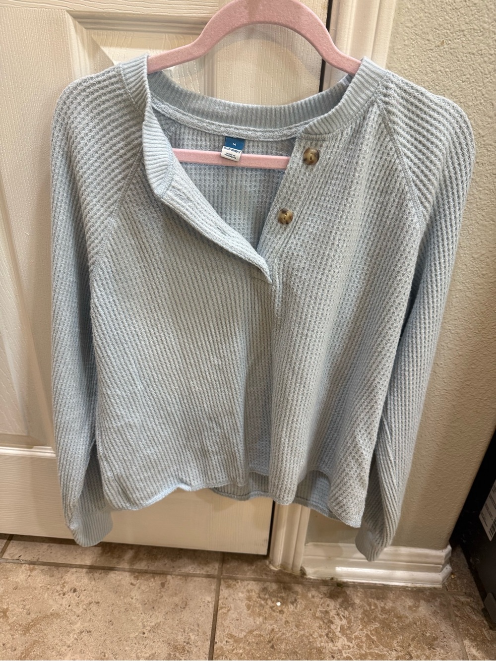 Old Navy Light Blue Waffle Knit Henley Top